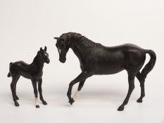 Beswick Black Beauty and foal, H18cm