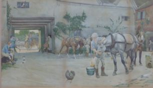 Cecil Aldin print of a coaching / stable scene, 34 x 58cm
