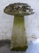 Carved natural stone staddle stone with top, height 97cm