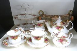 Royal Albert Old Country Roses teaware including teapot and cake stand together with Nautilus