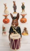 Seven Royal Doulton Bunnykins figures and a money box, most boxed