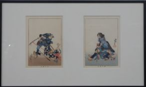 A pair of 19thC Japanese prints depicting Samurai warriors, 20 x 14cm