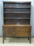 Oak dresser with plate rack to top, the base fitted two drawers and cupboard, W137 x D47 x H197cm