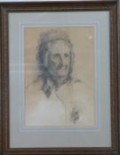 After Albrecht Durer charcoal portrait of an elderly lady, monogrammed A D lower right and with