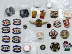 Twenty-nine enamel football badges including Manchester United, Swindon, Arsenal etc