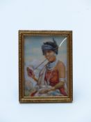 Diana Mallet Veale portrait miniature of African tribal lady smoking a pipe, 7 x 5cm, in gilt frame