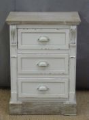 Shabby chic bedside chest of three drawers, W50 x D36 x H67cm