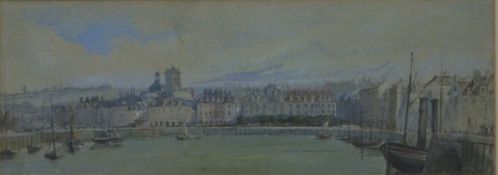 Evelyn D Hay Victorian watercolour Dieppe Harbour with boats, signed and dated 1869 and inscribed