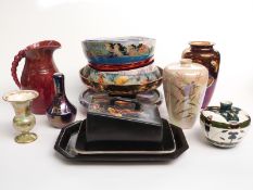 A quantity of early to late mid century lustre and Art Deco ceramics including Crown Ducal, Gubbio