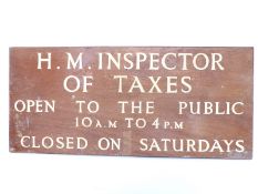 Vintage HM Inspector of Taxes wooden sign, 31 x 69cm