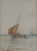 Albert Ernest Markes, Victorian maritime watercolour sailing ships beyond a beach, signed lower
