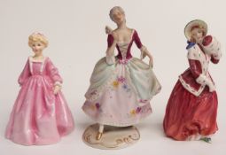 Royal Worcester figurine 'Grandmother's Dress', Royal Albert 'Christmas Morn' and a Royal Dux