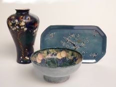 Art Deco Carltonware octagonal plate decorated with a bird among jewelled prunus blossom, Coronaware