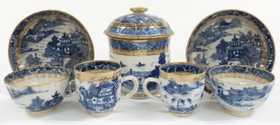 Collection of 18thC teaware including Chinese Willow Pattern