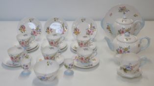 Shelley porcelain six place setting tea set with additional coffee / hot water pot, cake plate and
