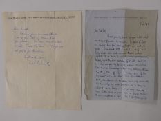Two autographed letters, one from Malcolm Saville, children's author the other from John Wyndham,