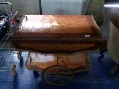 Sorrento inlaid or similar drinks trolley with gilt metal fittings, length 72cm