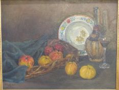 Tomanek Marie oil on canvas still life of fruit, signed and dated Wien Mai 1918 lower left 53 x