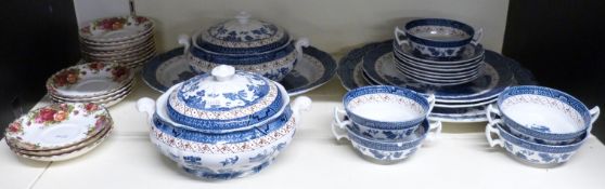 Booths Old Willow dinnerware, approximately 18 pieces and 17 Royal Albert Old Country Roses saucers