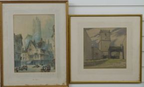 Clarence V Mackenzie (1889-1949) watercolour of a church, signed and dated 1936 lower right, 26 x
