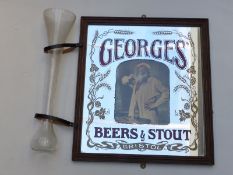 Georges' Beer and Stout, Bristol advertising mirror and a glass half yard of ale