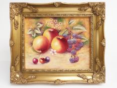 Bryan Cox (ex Royal Worcester artist) hand-painted plaque of fruit, signed lower right, 19 x 24cm
