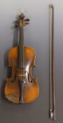 Anonymous late 19th/early 20thC violin toned with patina, purfling to table and to the 33.5cm two