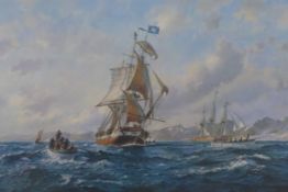 Roy Cross signed maritime print 'Where Away? - The Atlas in Southern Waters', sailing ships with