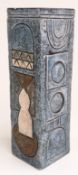 Troika vase with geometric design, Troika Cornwall and initials AP to base, H22cm