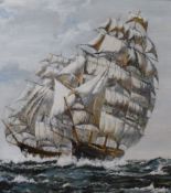 Clive Knight acrylic on board tea clipper race 1866, signed lower left