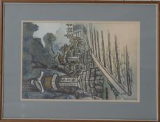 Nisaburs Ito Japanese woodblock print A Row of Stone Lanterns of the Kasuga Shrine in Nara, 39 x