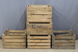 Five various wooden fruit trays or boxes
