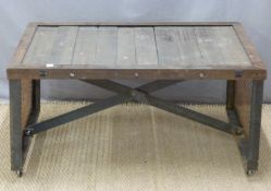 Ex Superdry industrial style coffee table or shop fitting / haberdashery display stand with wooden
