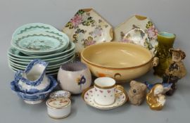 Collection of ceramics including miniature continental Madonna and Child, Japanese plates, Spode