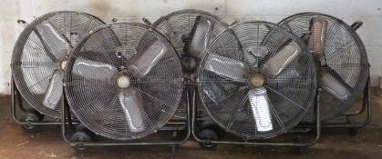 Five Ex Superdry fans with distressed industrial finish and Superdry logos, on wheeled bases, length