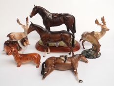 Collection of Beswick, Royal Doulton and Capodimonte horse, animal and fish figures including a