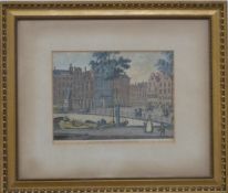 Five Dutch and similar engravings including Amsterdam dated 1752, Groote Market, Rotterdam, Gezigt