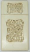 A 19thC Chinese ivory card case with carved court scenes 8.5 x 4.6cm