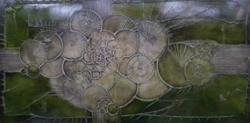 Richard Price retro acrylic on board abstract picture signed and dated 77 lower right, 62 x 122cm