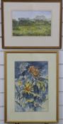 John Lancaster watercolour 'Sunflowers', signed lower right, 36 x 23cm, together with a Vivien