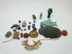 Quantity of amulets and other Ancient Egyptian items including scarab beetle, beads etc
