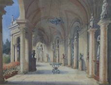 R H Hill watercolour, Colonnade, Villa Torlonia, Rome, formerly Villa Albani and built by Cardinal