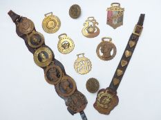 A quantity of Victorian and later commemorative horse brassses, some on leather backing, including