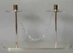 Wedgwood plated candelabra with crystal swag, in original box and packaging