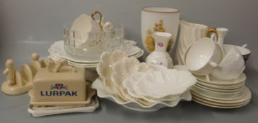 Coalport ceramics including relief moulded tea ware, ceramics, blue and white sucrier, wrythen