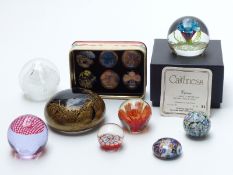 Fourteen glass paperweights including Caithness Caprice in original box with certificate, Isle of