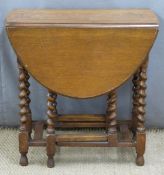 Oak drop leaf table with barley twist supports, length 75cm