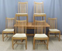 Ercol light elm extending table with six chairs, when closed table 149 x 92 x 73cm