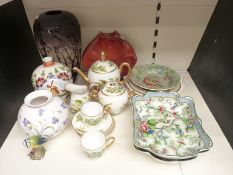 Poole and Spode vases, glass vase, Beswick bird etc