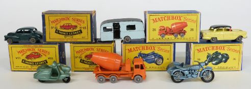 Six Matchbox Lesney 1-75 series diecast model vehicles comprising 4, 25, 26, 36, 45 and 46 all in